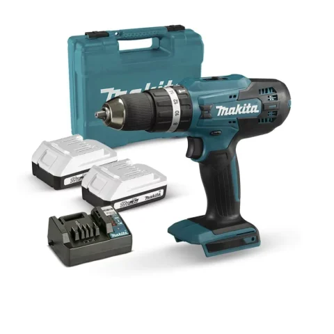 Makita HP488D006 18V cordless hammer drill kit with batteries charger and case