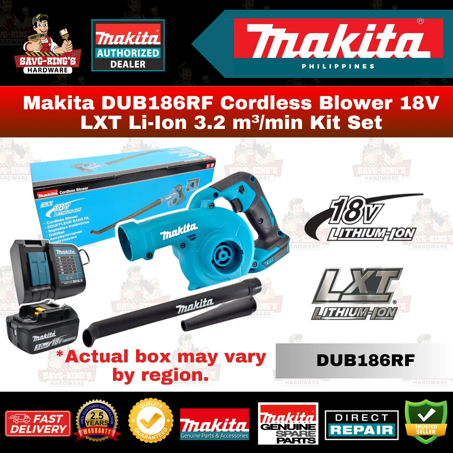 Makita DUB186RF Cordless Blower 18V LXT Li-Ion 3.2 m³/min Kit Set