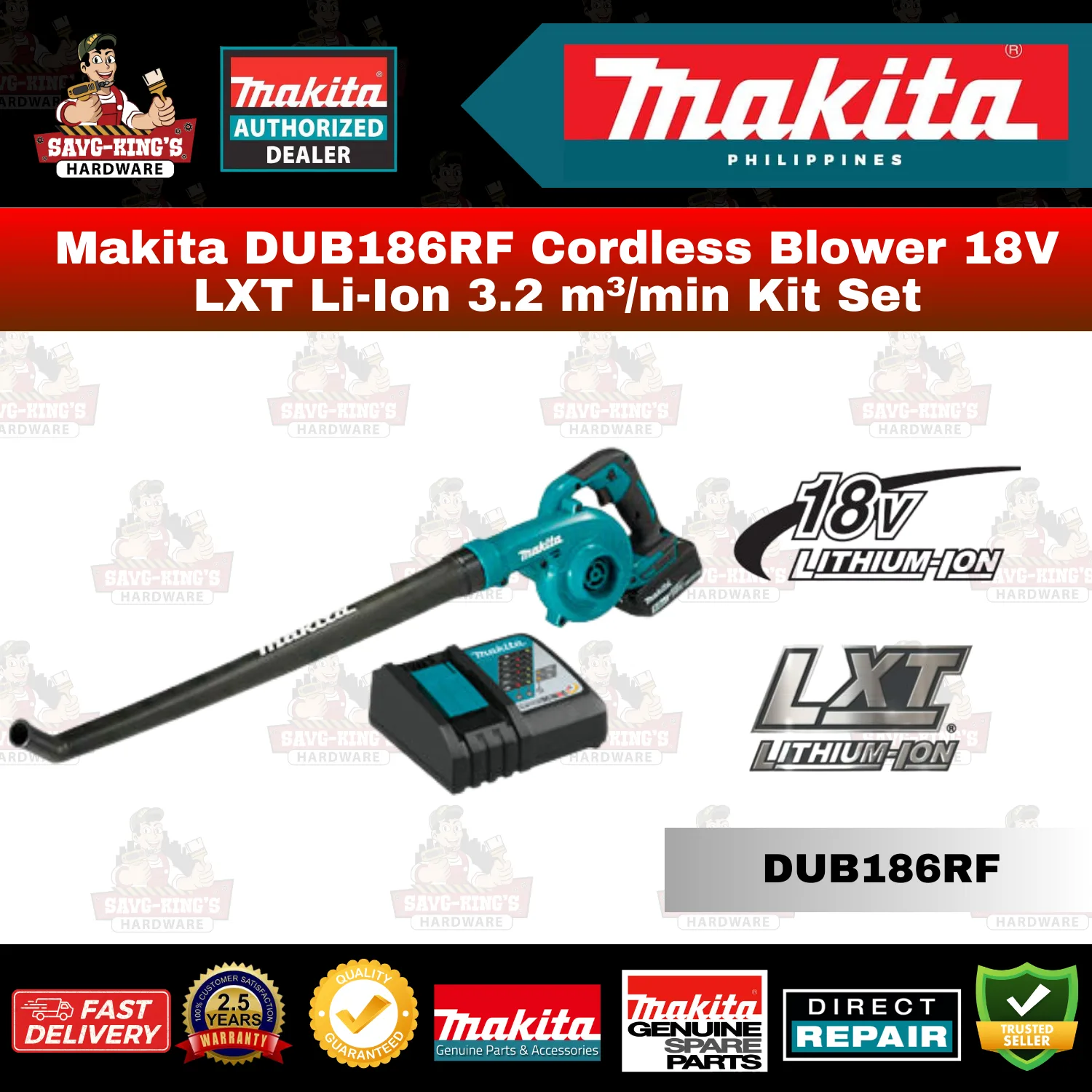 Makita DUB186RF Cordless Blower 18V LXT Li-Ion 3.2 m³/min Kit Set