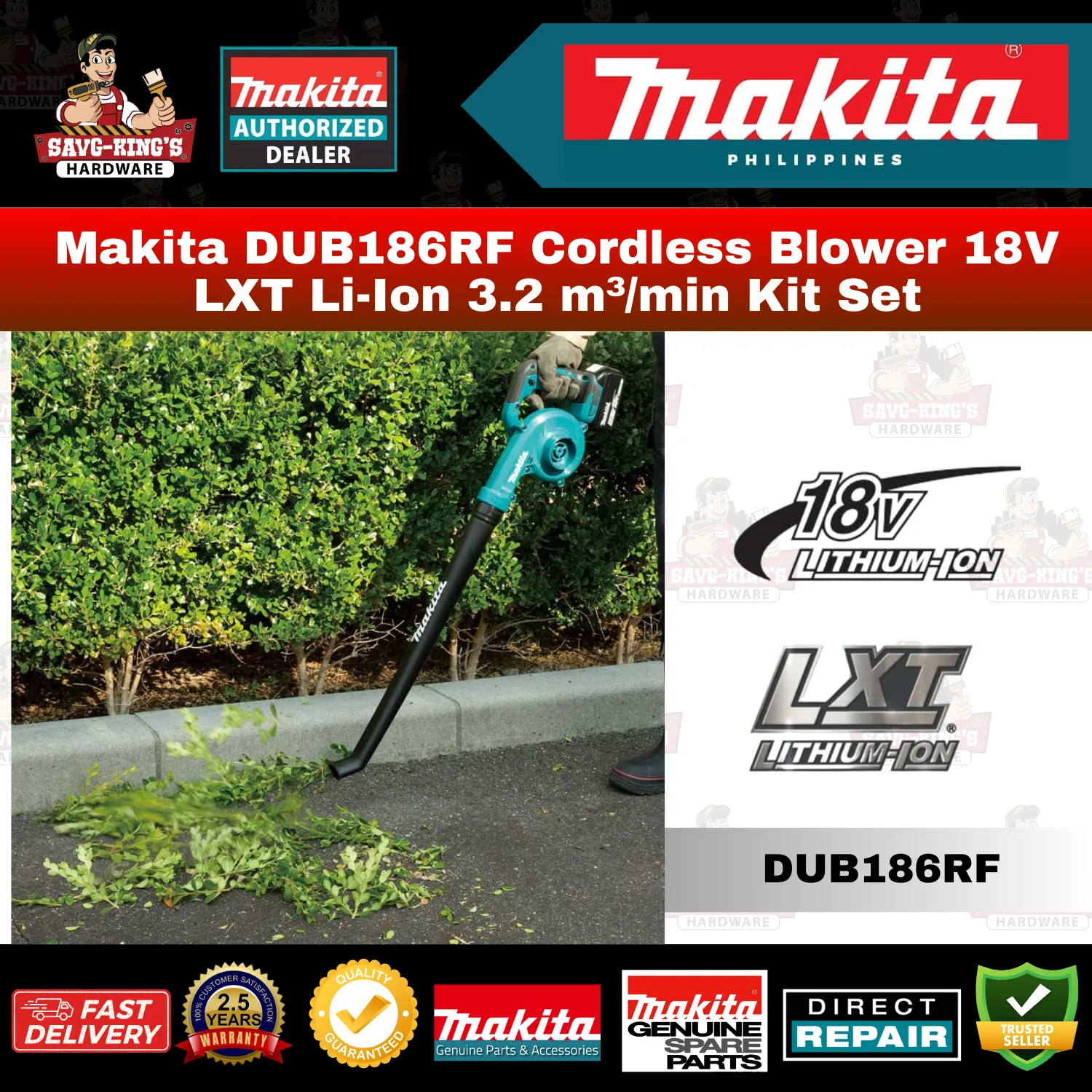 Makita DUB186RF Cordless Blower 18V LXT Li-Ion 3.2 m³/min Kit Set