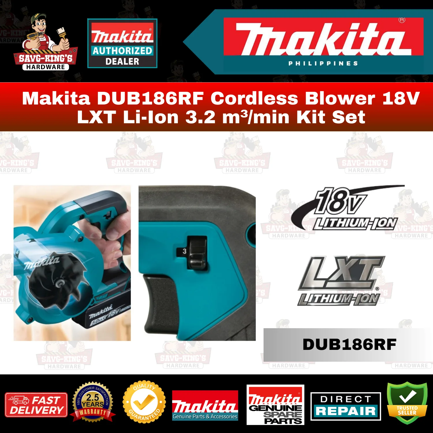 Makita DUB186RF Cordless Blower 18V LXT Li-Ion 3.2 m³/min Kit Set