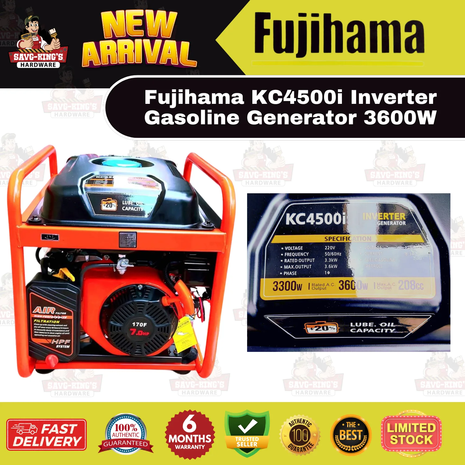 Fujihama KC4500i Inverter Gasoline Generator 3600W