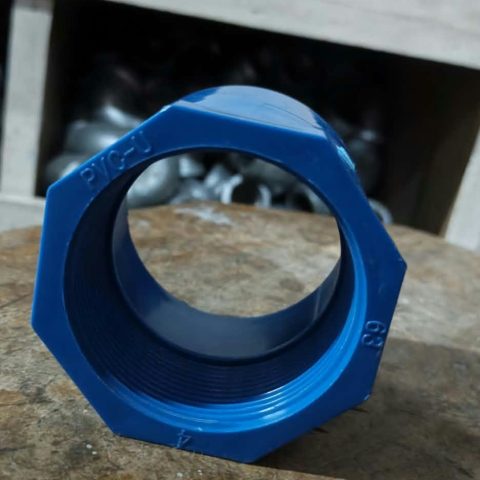 Blue PVC-U female threaded adapter marked 63mm, real SAVG product photo