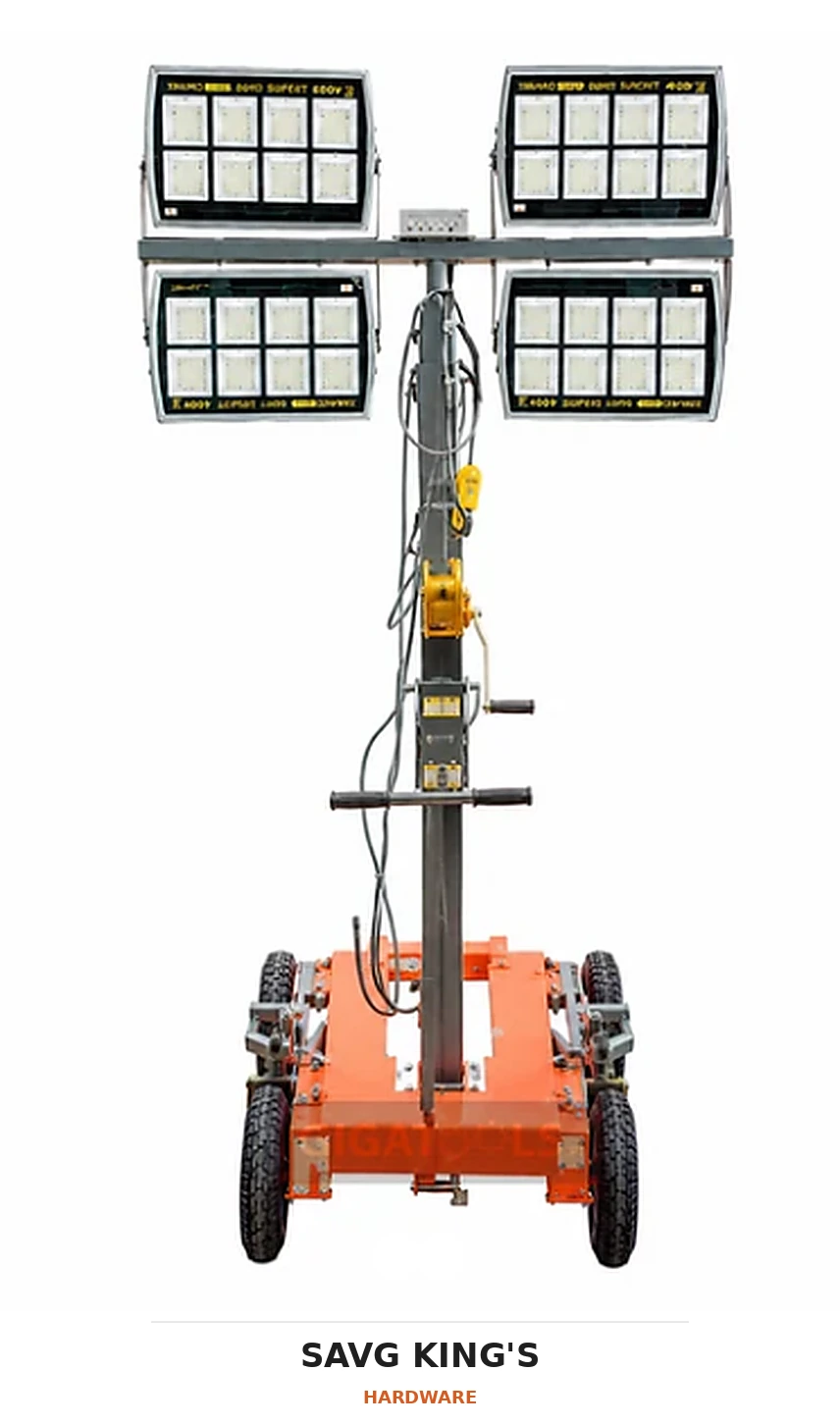 Yamato YSMLV-400 four-head LED lighting tower on orange wheeled chassis, without generator, cleaned white background — SAVG King's Hardware