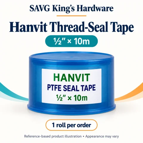 Hanvit PTFE Thread-Seal Tape ½″ × 10m — reference-based product illustration, sold as 1 roll