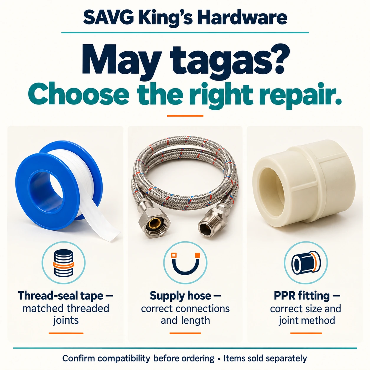 SAVG King's Hardware — plumbing repair guide; items sold separately