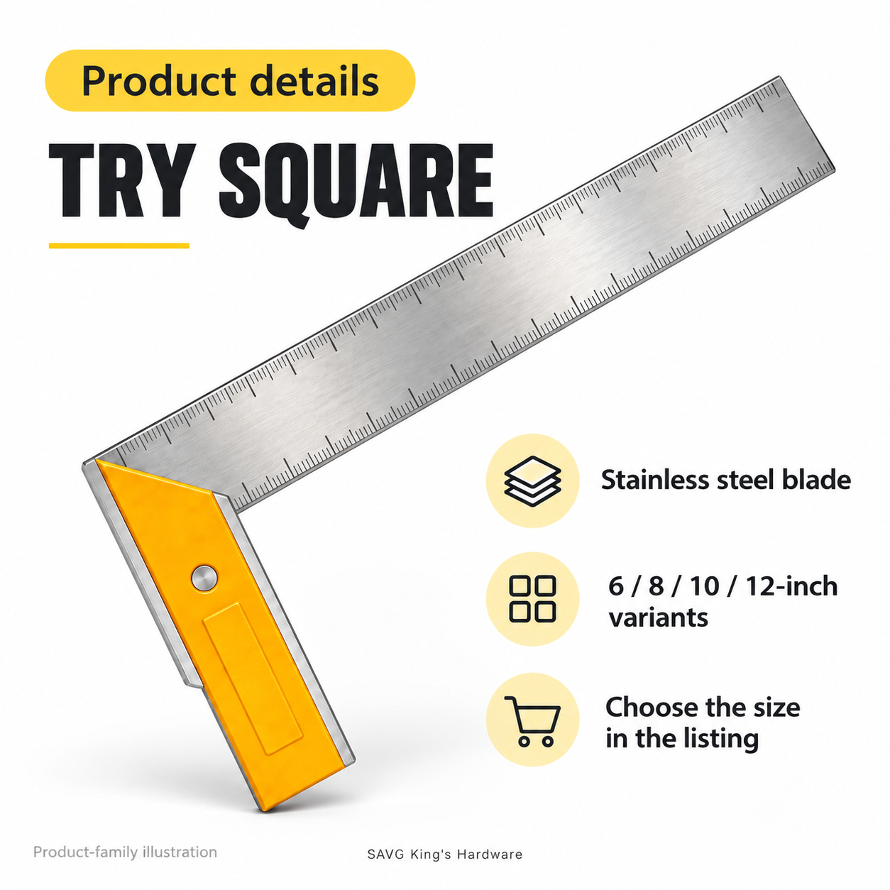 TRY SQUARE: verified product-family specifications. Product-family illustration.