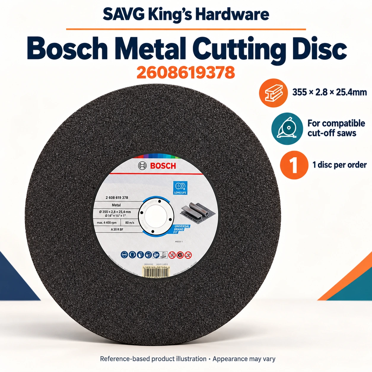Bosch Metal Cutting Disc 355 × 2.8 × 25.4mm — 2608619378 — reference-based product illustration