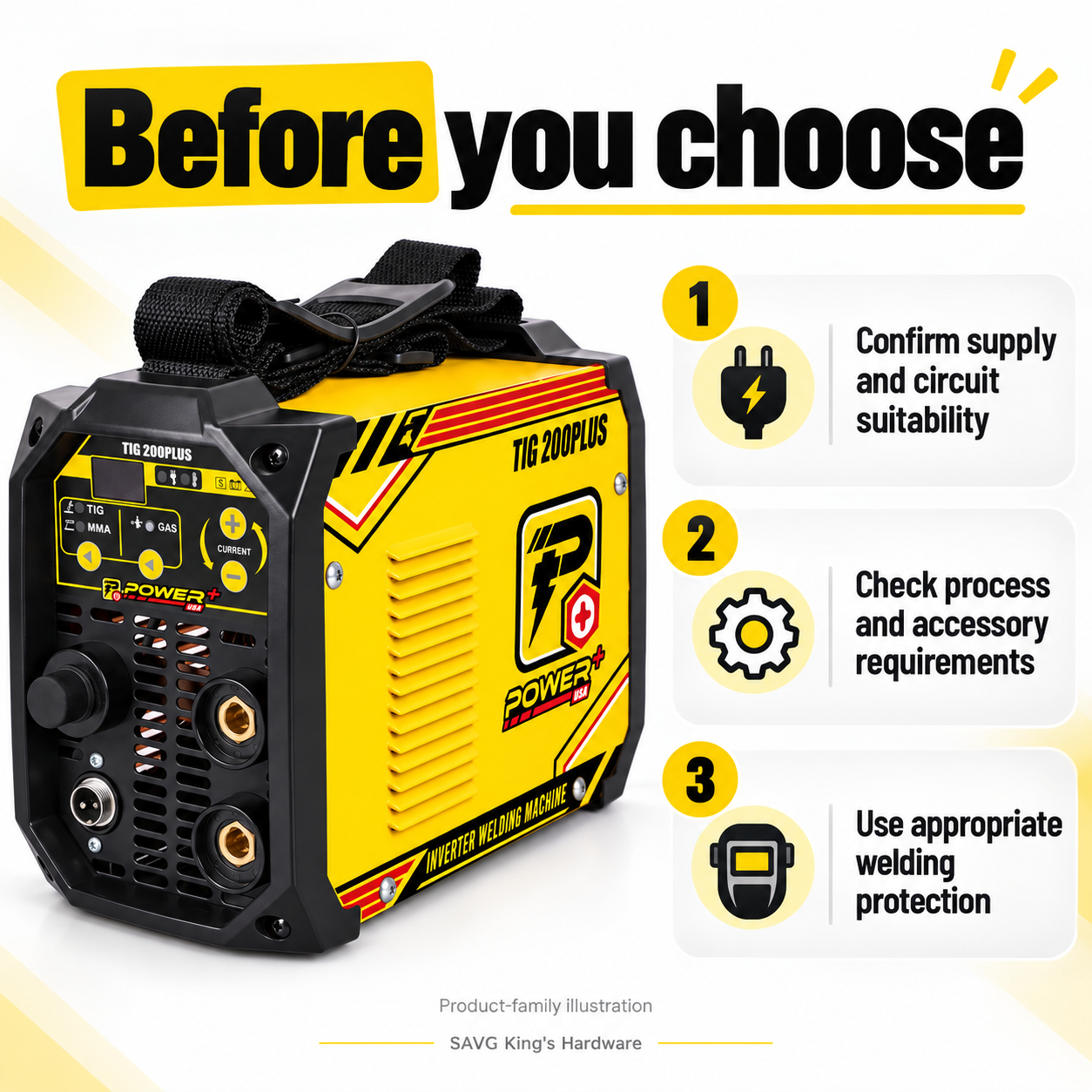 POWERPLUS TIG 200PLUS: buying guidance. Product-family illustration.