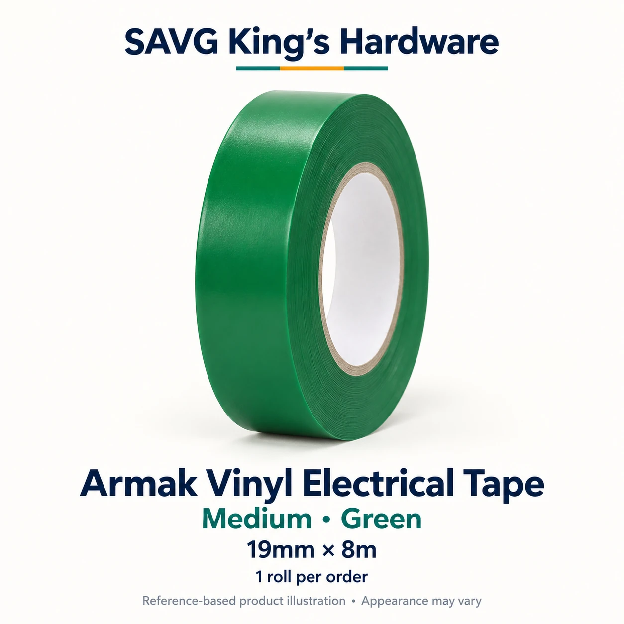 Armak Vinyl Electrical Tape Medium 19mm × 8m – Green – SAVG King's Hardware reference illustration