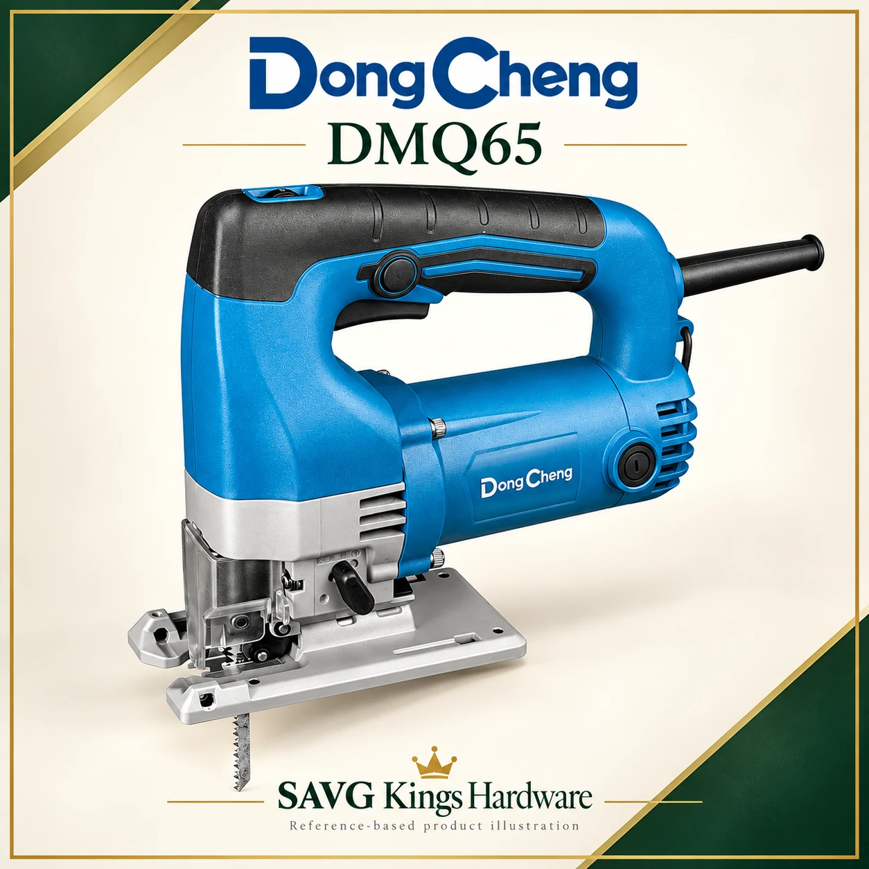 DongCheng DMQ65 600W Variable-Speed Jigsaw — reference-based product illustration.
