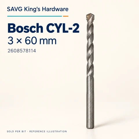 Bosch CYL-2 Masonry Drill Bit 3 × 60mm — 2608578114 — reference illustration by SAVG King's Hardware
