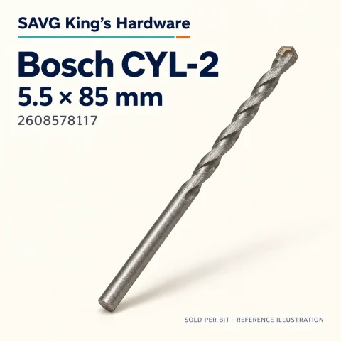 Bosch CYL-2 Masonry Drill Bit 5.5 × 85mm — 2608578117 — reference illustration by SAVG King's Hardware