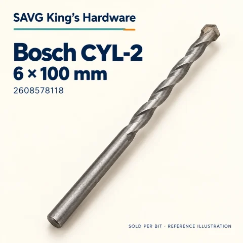 Bosch CYL-2 Masonry Drill Bit 6 × 100mm — 2608578118 — reference illustration by SAVG King's Hardware