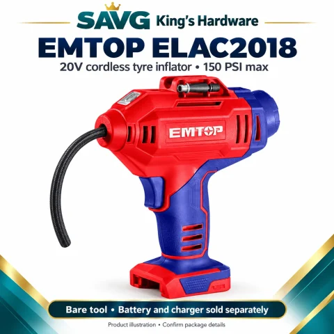 EMTOP ELAC2018 Cordless Tyre Inflator — 20V, Bare Tool — original product illustration