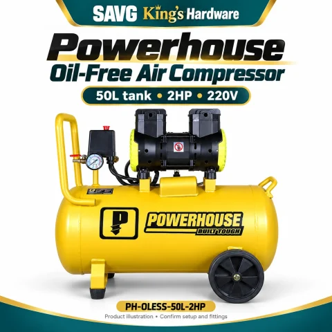 Powerhouse PH-OLESS-50L-2HP Oil-Free Air Compressor — 50L, 2HP — original product illustration