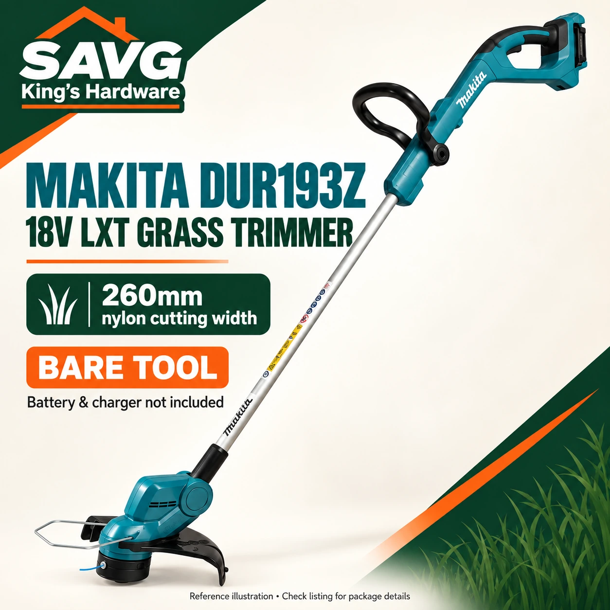 Makita DUR193Z 18V LXT 260mm Cordless Grass Trimmer — Bare Tool — reference illustration