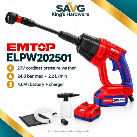 EMTOP ELPW202501 Cordless Pressure Washer Kit — 20V, 24.8 Bar — original product illustration