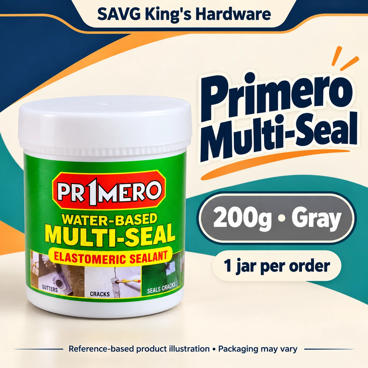 Primero Multi-Seal Elastomeric Waterproofing Sealant 200g – Gray; one jar; reference-based illustration