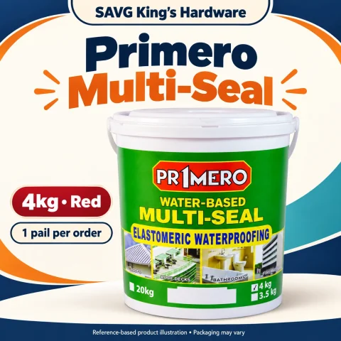 Primero Multi-Seal Elastomeric Waterproofing Sealant 4kg – Red; one pail; reference-based illustration