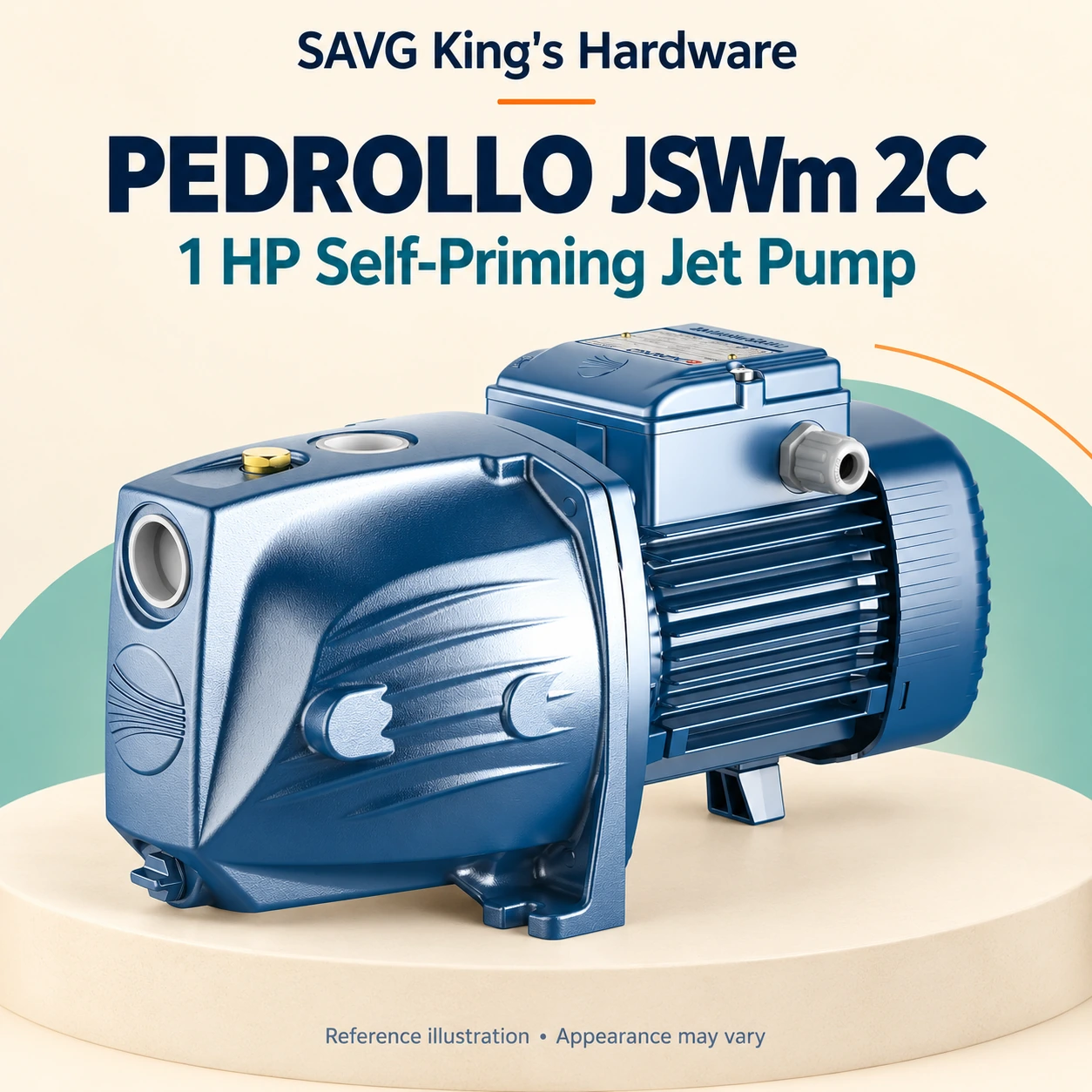 Pedrollo JSWm 2C 1HP Self-Priming Jet Pump reference illustration