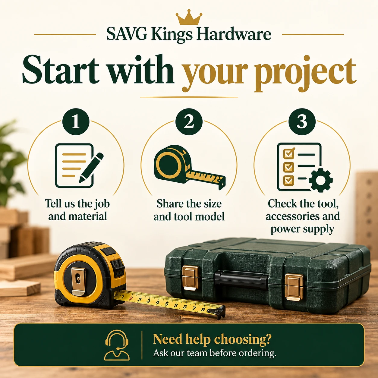 Share your job, material, size and tool model so SAVG Kings Hardware can help choose compatible tools.