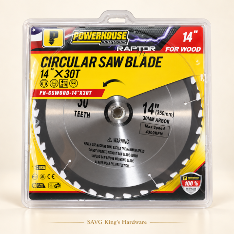 Powerhouse 14-inch 30T Carbide-Tipped Wood Saw Blade — reference-based product illustration