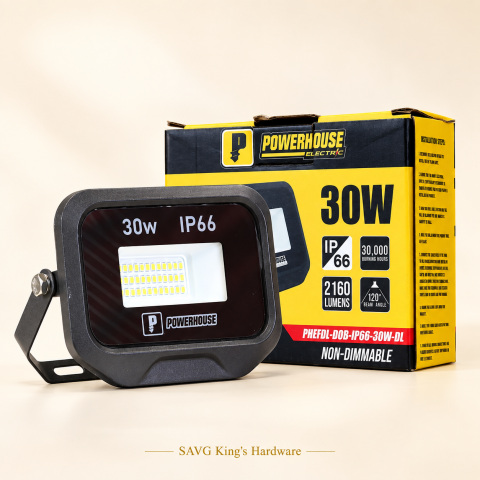 Powerhouse Electric 30W Daylight LED DOB Floodlight — reference-based product illustration