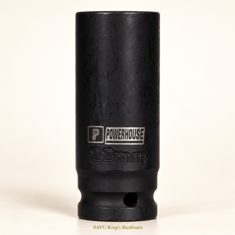Powerhouse 22mm Deep Impact Socket — 1/2-inch Drive, 6-Point — reference-based product illustration