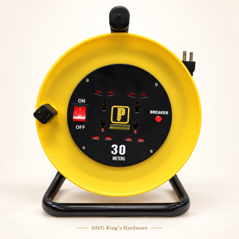 Powerhouse Electric 30m Extension Reel — 4 Universal Outlets — reference-based product illustration