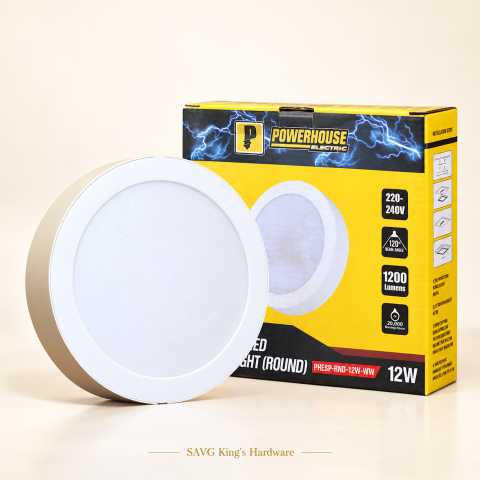 Powerhouse Electric 12W Round Surface Downlight — Warm White — reference-based product illustration