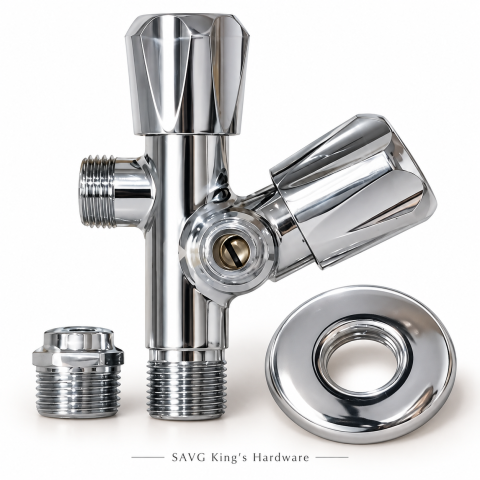 Waterhouse Chrome-Alloy 3-Way Angle Valve — 2 Knobs and Adaptor