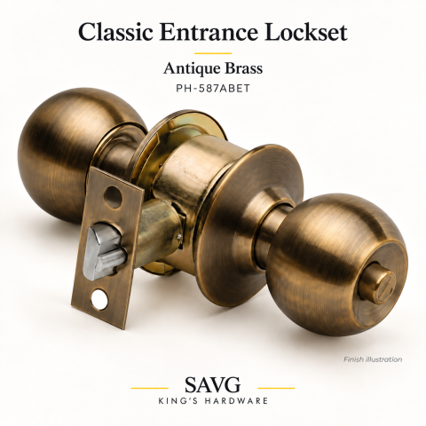 Powerhouse Classic Cylindrical Entrance Lockset — Antique Brass PH-587ABET — product illustration