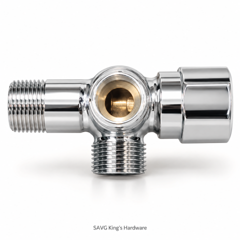 Waterhouse 3-Way Chrome-Plated Brass Angle Valve — 1/2 × 1/2 × 1/2-inch