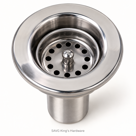 Waterhouse Polished Stainless Duplex Sink Strainer with Tailpiece — 4-inch