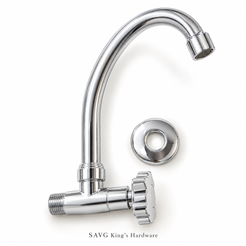 Waterhouse 16-inch Wall-Mounted Gooseneck Faucet — Cross Handle