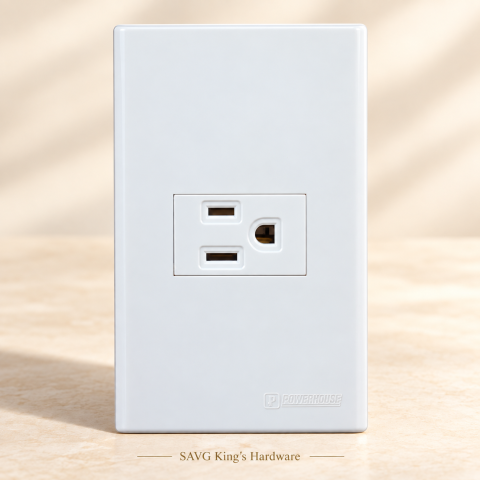 Powerhouse Electric 1-Gang Plate with Grounded Flat-Pin Outlet LHWD-401-P1 — reference-based product illustration
