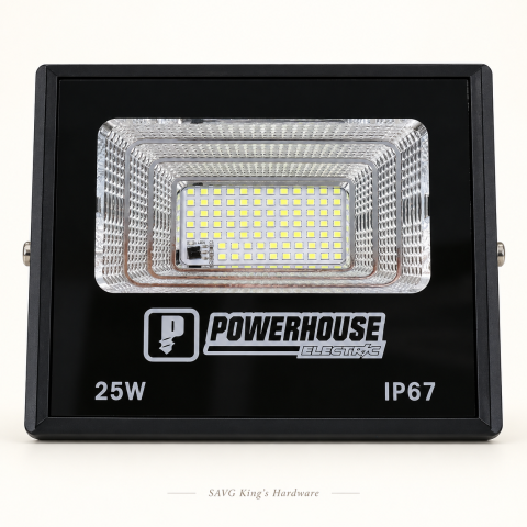 Powerhouse Electric 25W Daylight Solar Floodlight — IP67 — reference-based product illustration
