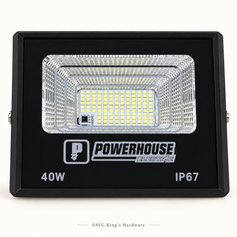 Powerhouse Electric 40W Daylight Solar Floodlight — IP67 — reference-based product illustration