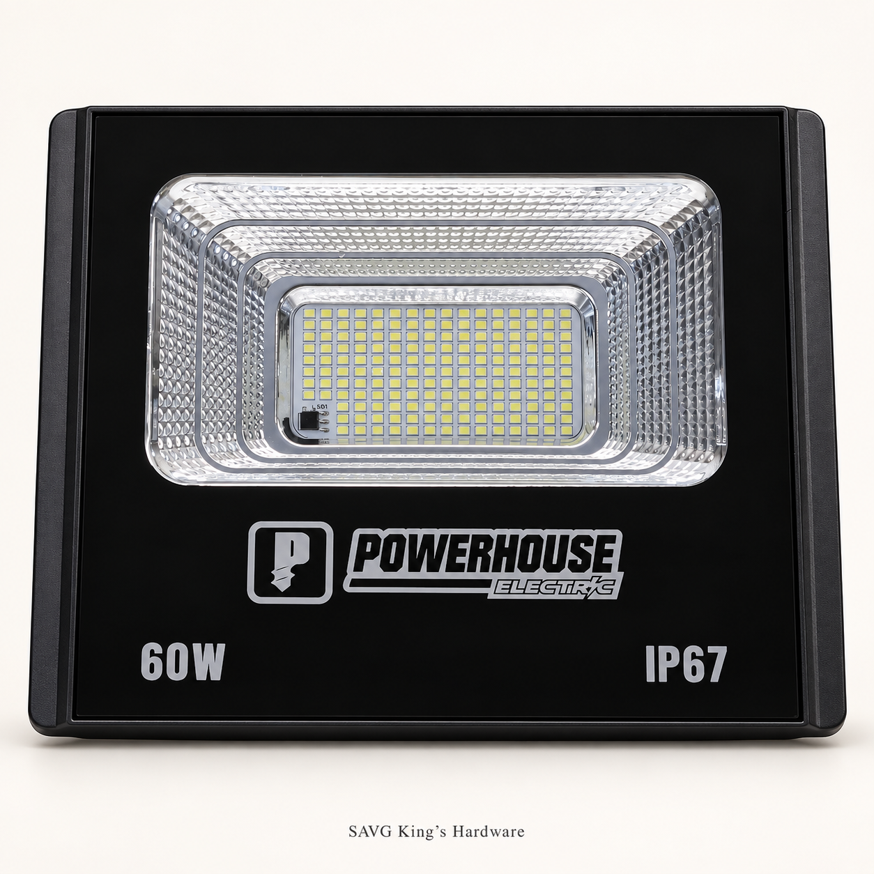 Powerhouse Electric 60W Daylight Solar Floodlight — IP67 — reference-based product illustration