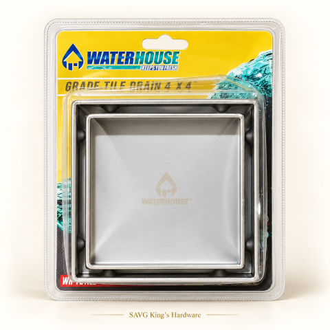 Waterhouse 304 Stainless Tile Drain — 4 × 4-inch — reference-based product illustration