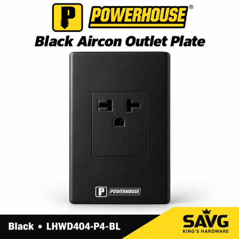 Powerhouse One-Gang Aircon Outlet Plate — Black LHWD404-P4-BL