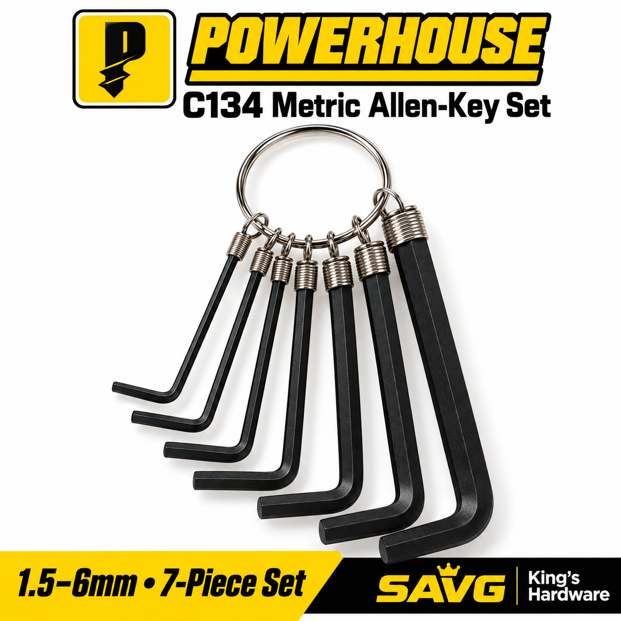 Powerhouse C134 seven-piece metric Allen-key set, 1.5 to 6mm