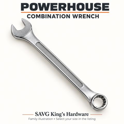 Representative Powerhouse combination wrench family illustration; refer to listing for exact metric size.