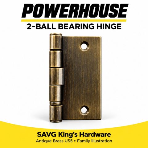 Powerhouse 2-Ball Bearing Hinge — 3 × 3-inch, Antique Brass US5