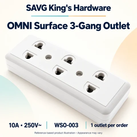 OMNI Surface 3-Gang Convenience Outlet 10A – WSO-003 – SAVG King's Hardware reference illustration
