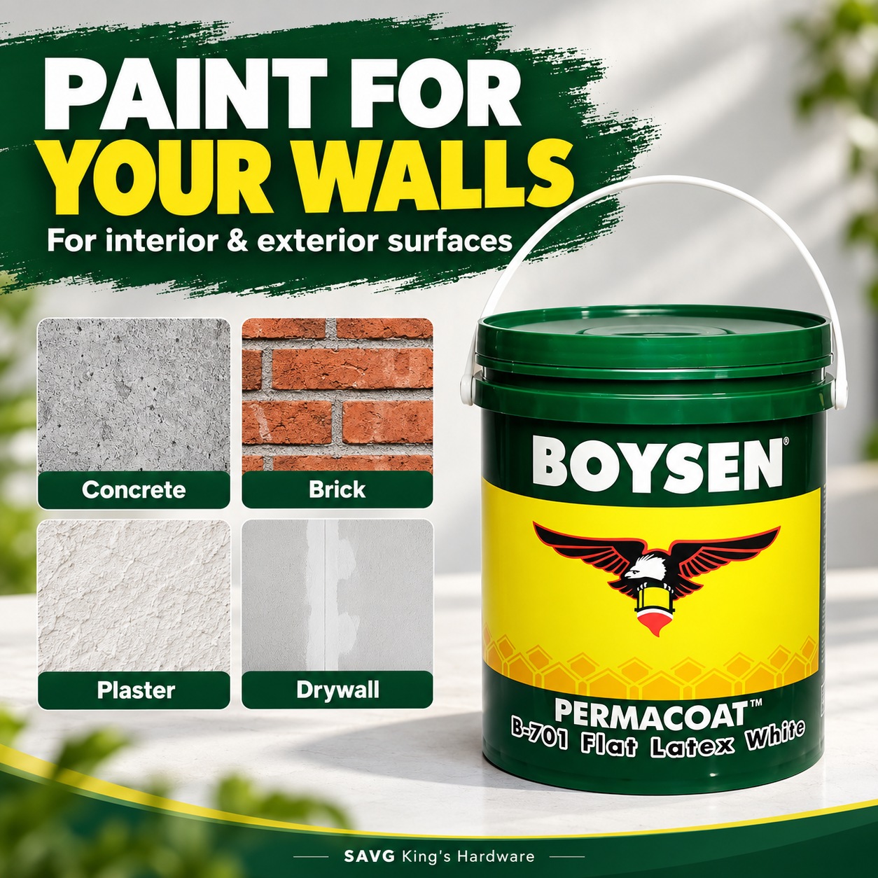 Boysen B701 suitable surfaces: concrete, brick, plaster and drywall